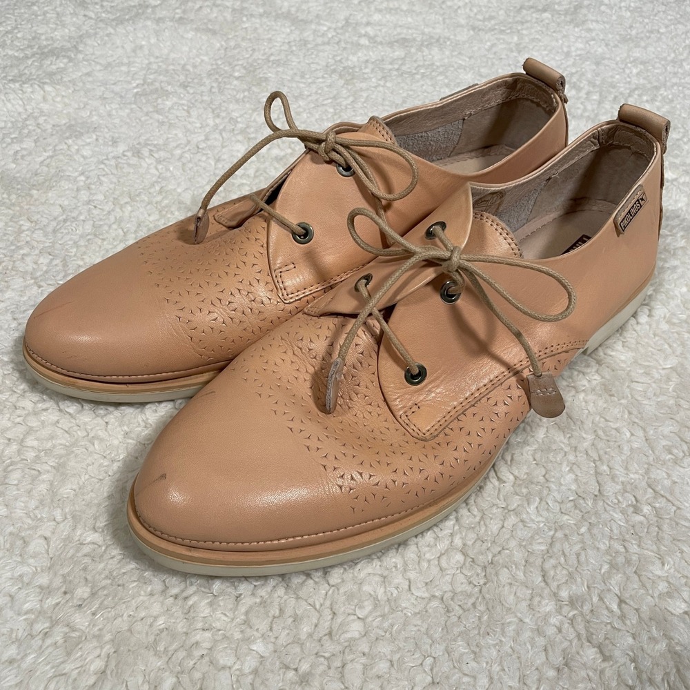 Pikolinos Santorini Oxford Flats Nude Leather Perforated Tassels Twee 42 US 12 - Picture 2 of 10